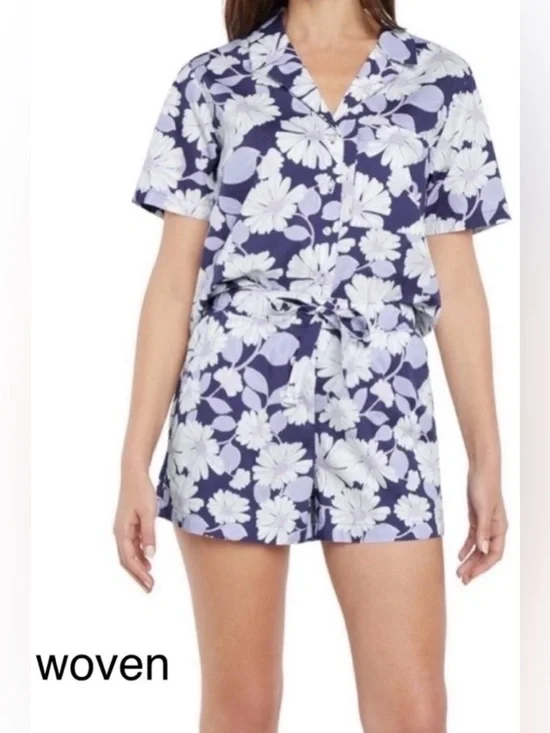 Women’s GAP Navy & White Floral Woven Short Pajama Set size Small - Picture 1 of 8
